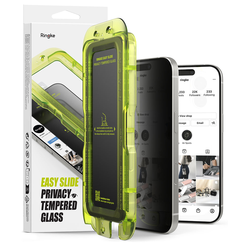 Zaščitna folija zaslona Privacy Ringke Easy Slide za Apple iPhone 17 Pro Max, kaljeno steklo, polno lepilo, komplet 2 kosa