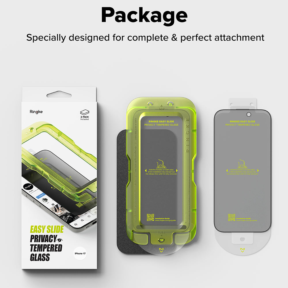 Zaščitna folija zaslona Privacy Ringke Easy Slide za Apple iPhone 17 Pro Max, kaljeno steklo, polno lepilo, komplet 2 kosa