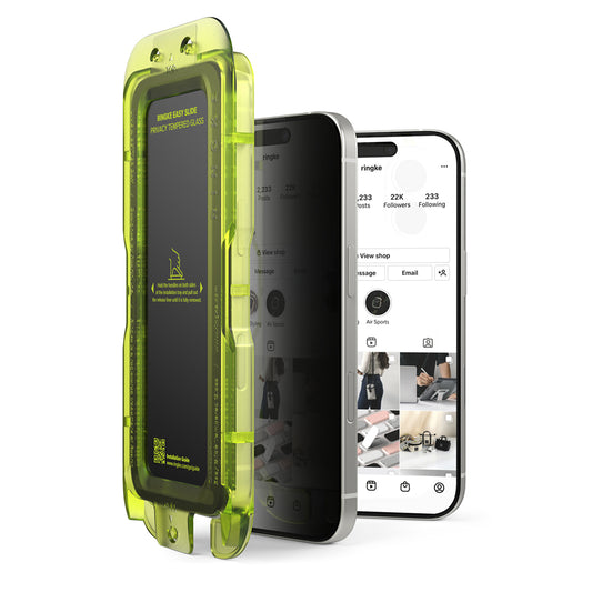 Zaščitna folija za zaslon Privacy Ringke Easy Slide za Apple iPhone 17 Pro, kaljeno steklo, polno lepilo, komplet 2 kosa