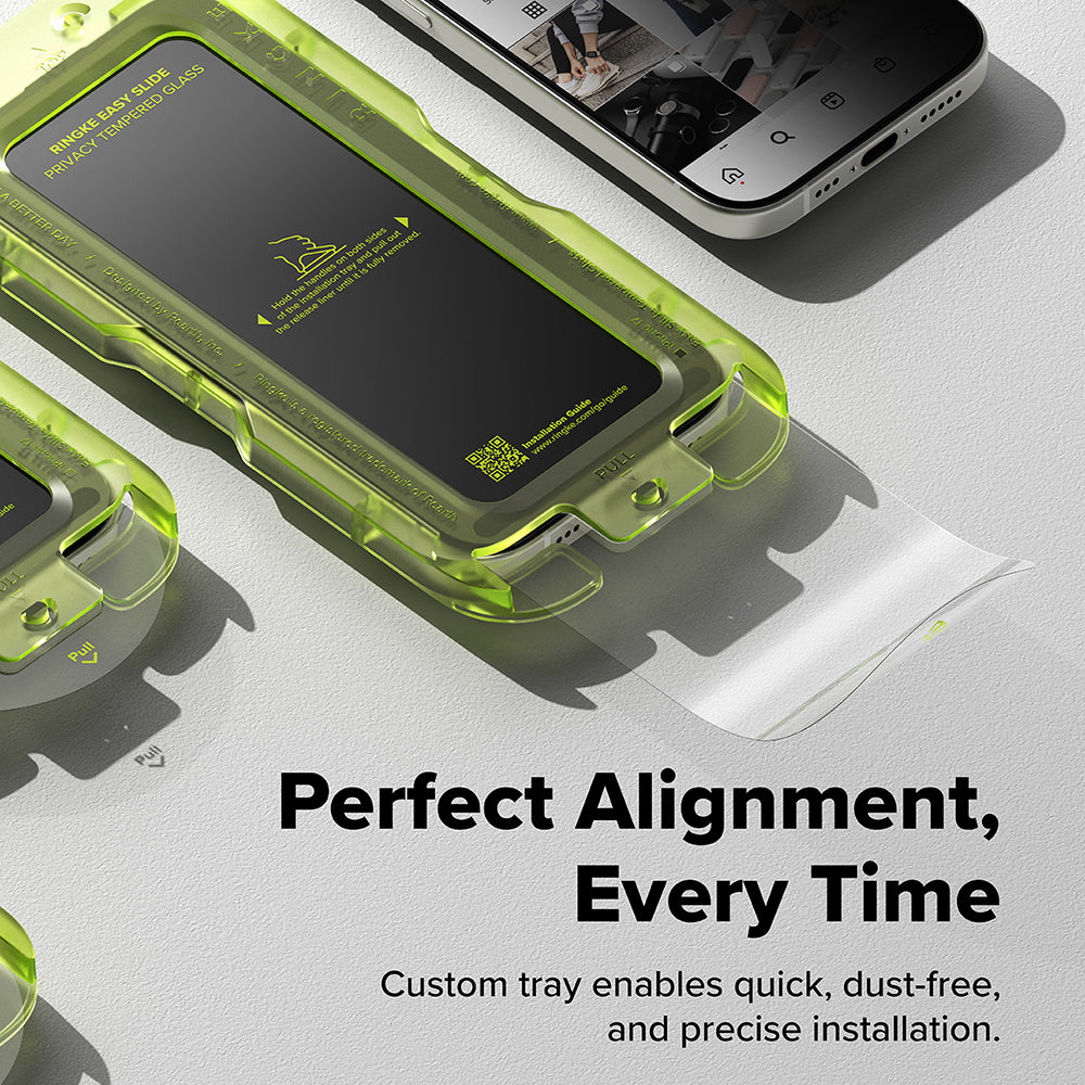 Zaščitna folija za zaslon Privacy Ringke Easy Slide za Apple iPhone 17 Pro, kaljeno steklo, polno lepilo, komplet 2 kosa