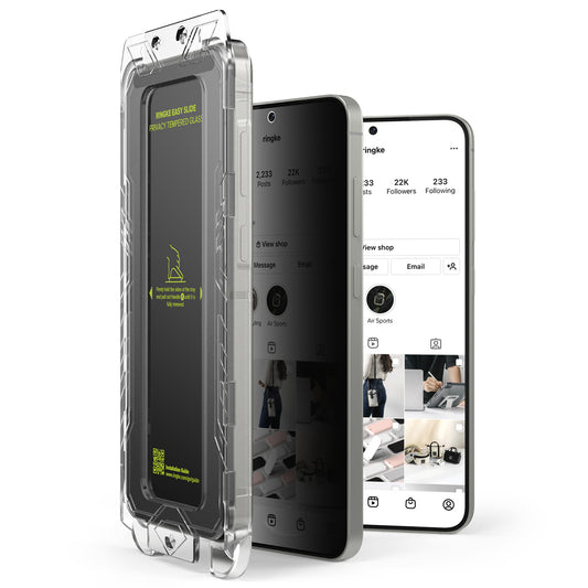 Zaščitna folija zaslona Privacy Ringke Easy Slide za Samsung Galaxy S25+ S936, kaljeno steklo, polno lepilo, komplet 2 kosa