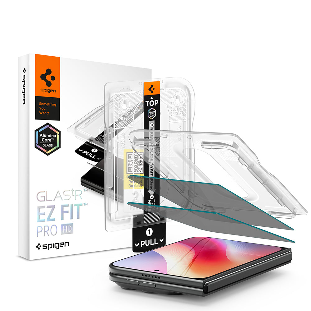 Zaščitna folija za zunanji zaslon Privacy Spigen GlastR EZ FIT Pro HD za Apple iPhone Duo, kaljeno steklo, polno lepilo, komplet 2 kosa AGL12015