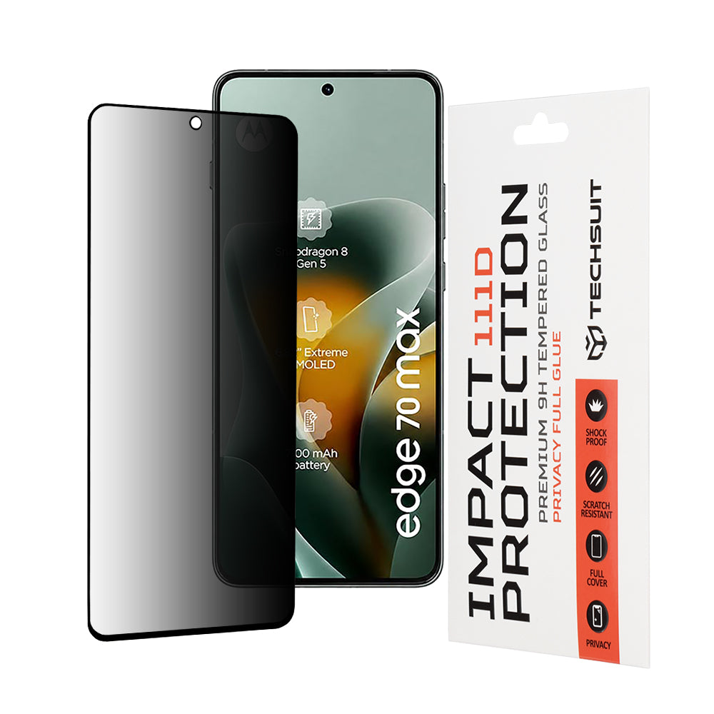 Zaščitna folija zaslona Privacy Techsuit za Motorola Edge 70 Max, kaljeno steklo, polno lepilo, 111D