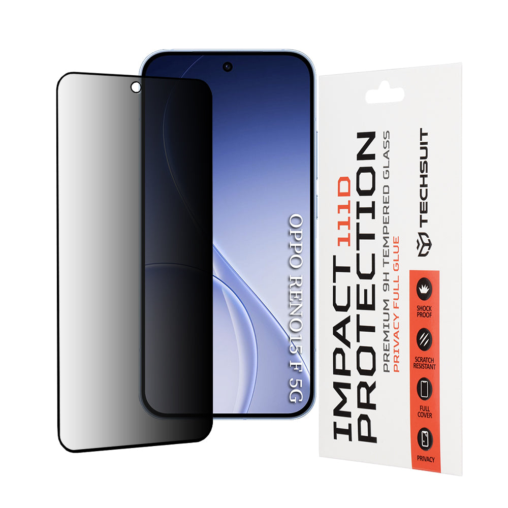 Zaščitna folija za zaslon Privacy Techsuit za Oppo Reno15 FS / Reno15 F, Kaljeno steklo, Polno lepilo, 111D