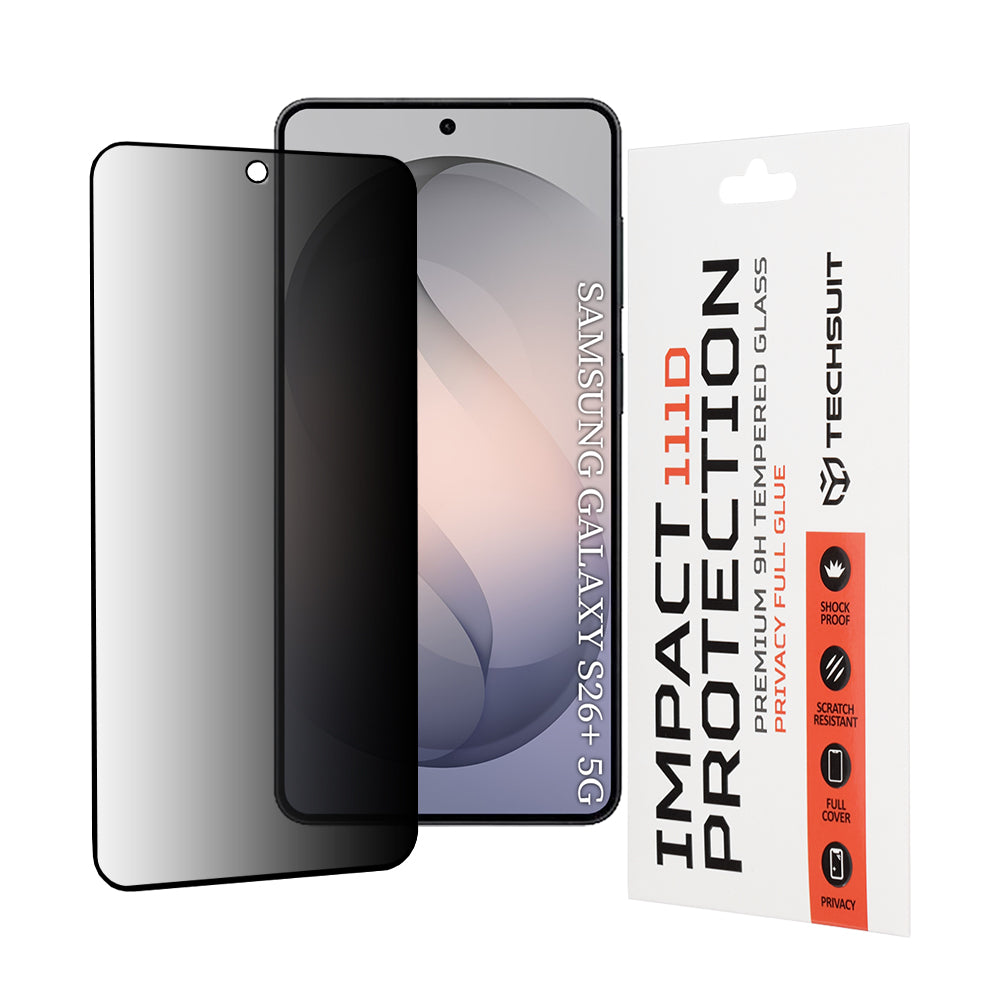 Zaščitna folija za zaslon Privacy Techsuit za Samsung Galaxy S26 Plus S947, Kaljeno steklo, Polno lepilo, 111D