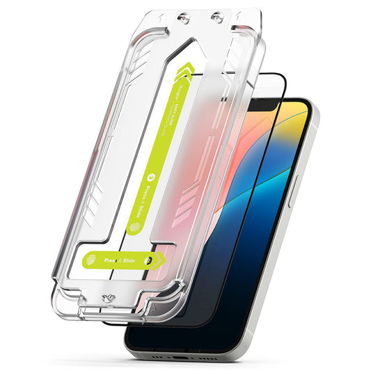Zaščitna folija za zaslon Ringke Easy Slide za Apple iPhone 17e / 16e / 14 / 13 Pro, kaljeno steklo, polno lepilo, komplet 2 kosa, črna
