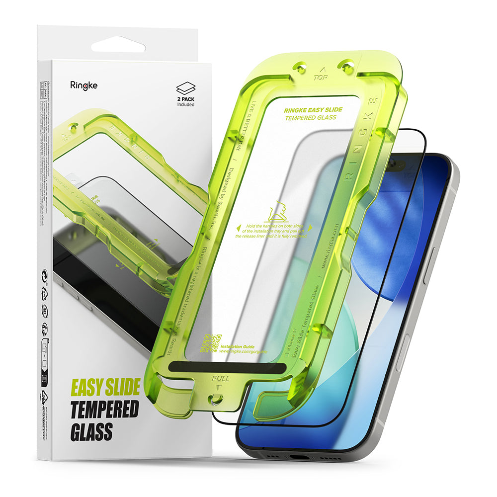 Zaščitna folija zaslona Ringke Easy Slide za Apple iPhone 18 Pro / 17 Pro, kaljeno steklo, polno lepilo, komplet 2 kosa