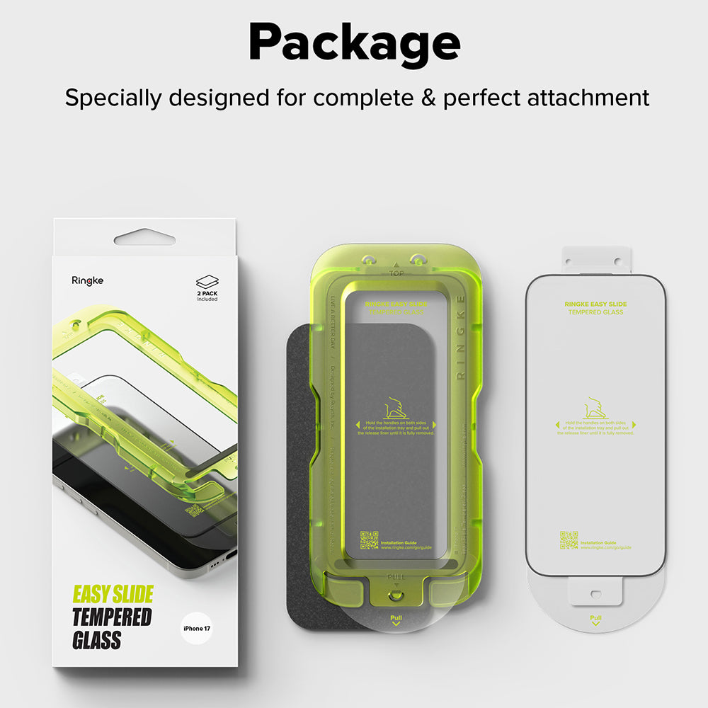 Zaščitna folija zaslona Ringke Easy Slide za Apple iPhone 18 Pro / 17 Pro, kaljeno steklo, polno lepilo, komplet 2 kosa