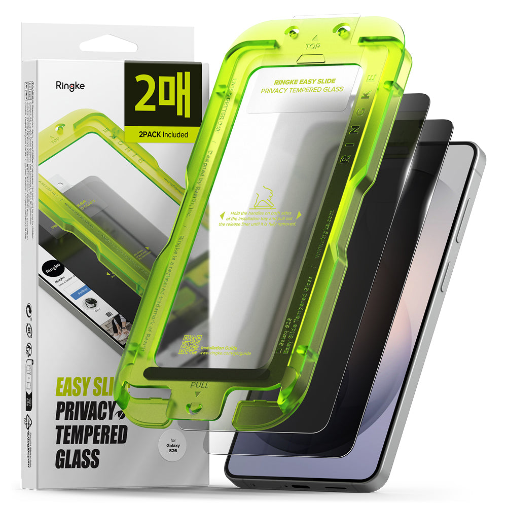 Zaščitna folija za zaslon Ringke Easy Slide za Samsung Galaxy S26 S942, Kaljeno steklo, Polno lepljenje, Komplet 2 kosa, Črna