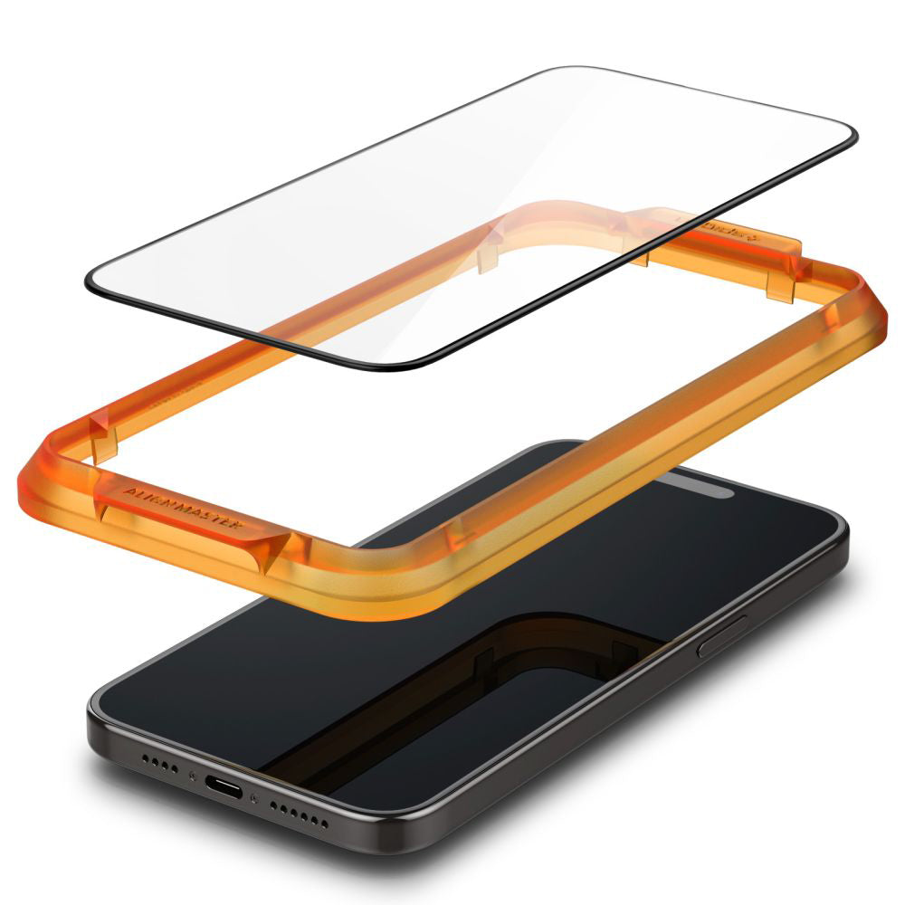 Zaščitna folija za zaslon Spigen GlastR Align Master za Apple iPhone 15, Kaljeno steklo, Polno lepilo, Set 2 kosa, Črna AGL06906