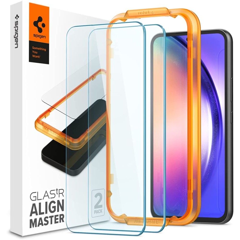 Zaščitna folija za zaslon Spigen GlastR Align Master za Samsung Galaxy A54 A546, kaljeno steklo, polno lepilo, komplet 2 kosa AGL05966