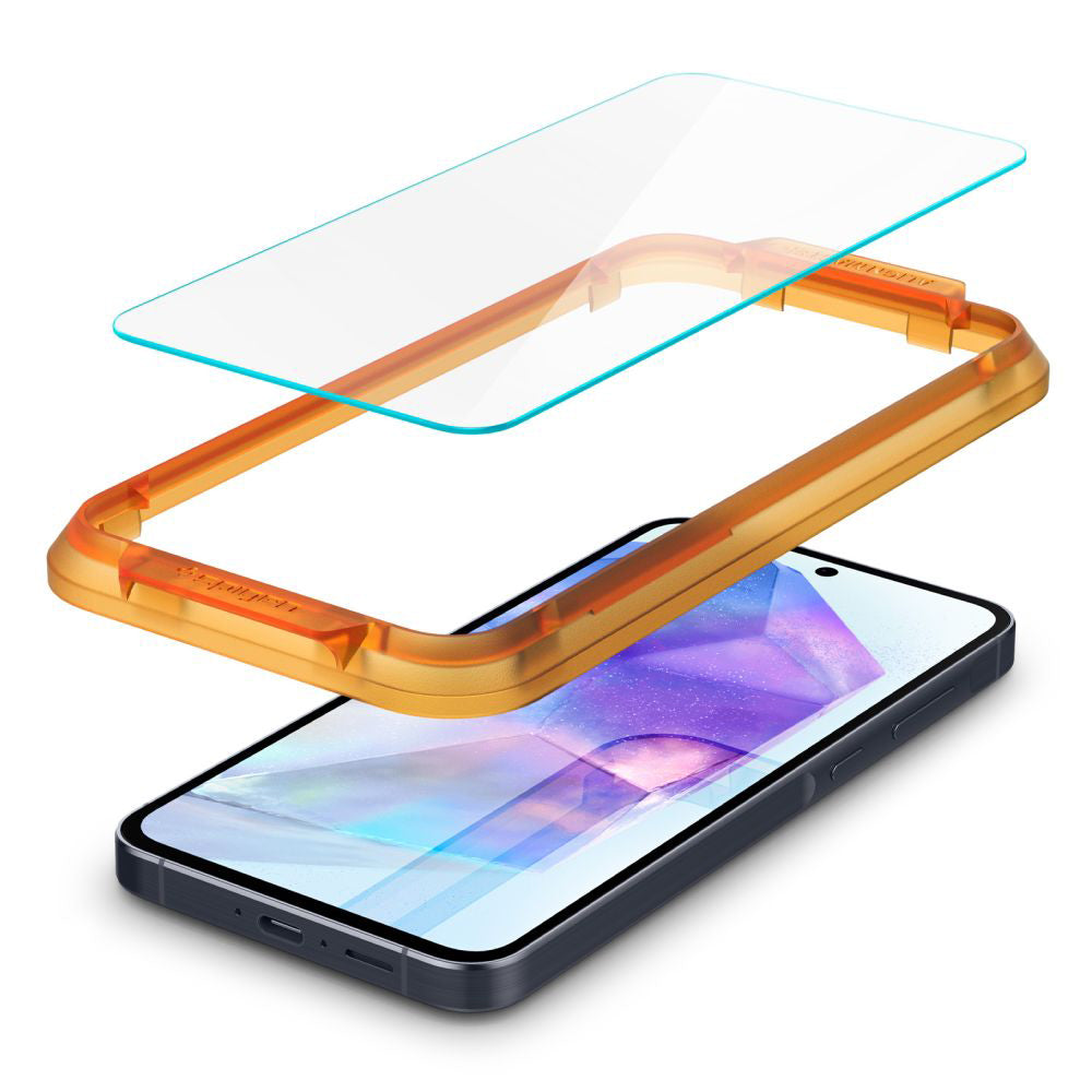 Zaščitna folija za zaslon Spigen GlastR Align Master za Samsung Galaxy A55 5G A556, kaljeno steklo, polno lepilo, komplet 2 kosa AGL07775