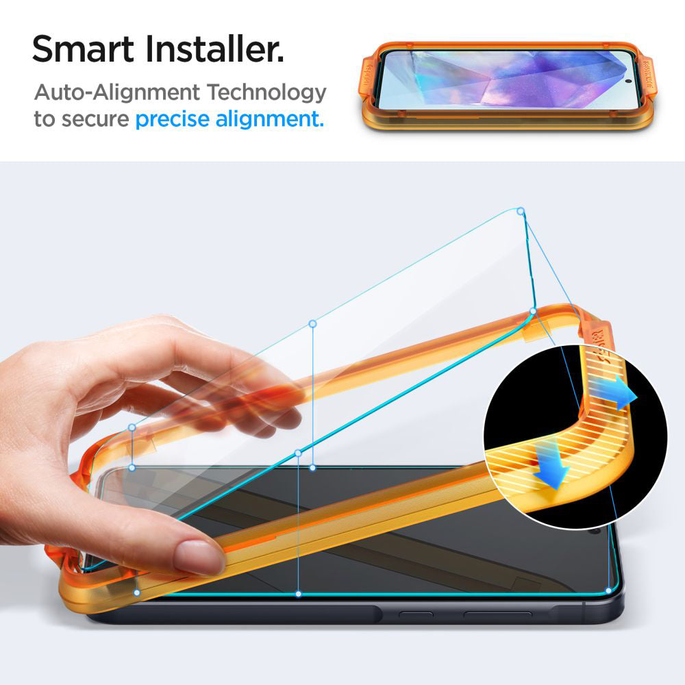Zaščitna folija za zaslon Spigen GlastR Align Master za Samsung Galaxy A55 5G A556, kaljeno steklo, polno lepilo, komplet 2 kosa AGL07775