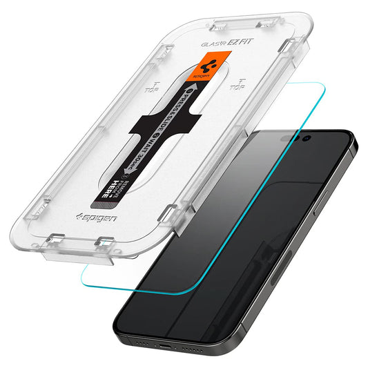 Zaščitna folija za zaslon Spigen GlastR EZ FIT za Apple iPhone 14 Pro, Kaljeno steklo, Polno lepilo, Komplet 2 kosa
