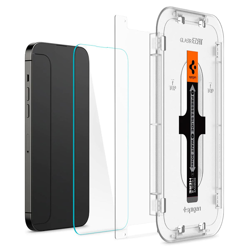 Zaščitna folija za zaslon Spigen GlastR EZ FIT za Apple iPhone 14 Pro, Kaljeno steklo, Polno lepilo, Komplet 2 kosa