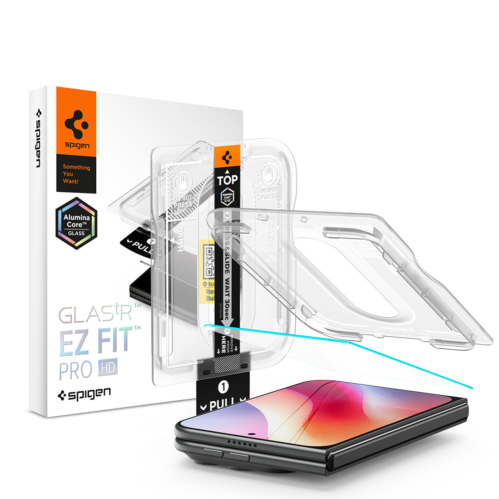 Zaščitna folija za zunanji zaslon Spigen GlastR EZ FIT Pro HD za Apple iPhone Duo, kaljeno steklo, polno lepilo AGL12014