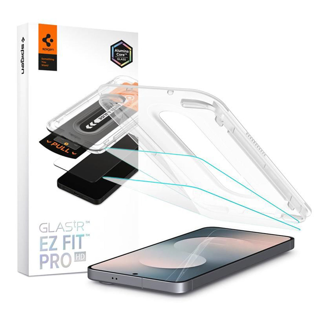 Zaščitna folija za zaslon Spigen GlastR EZ FIT Pro HD za Samsung Galaxy S25 FE, Kaljeno steklo, Polno lepljenje, Set 2 kosa AGL10202