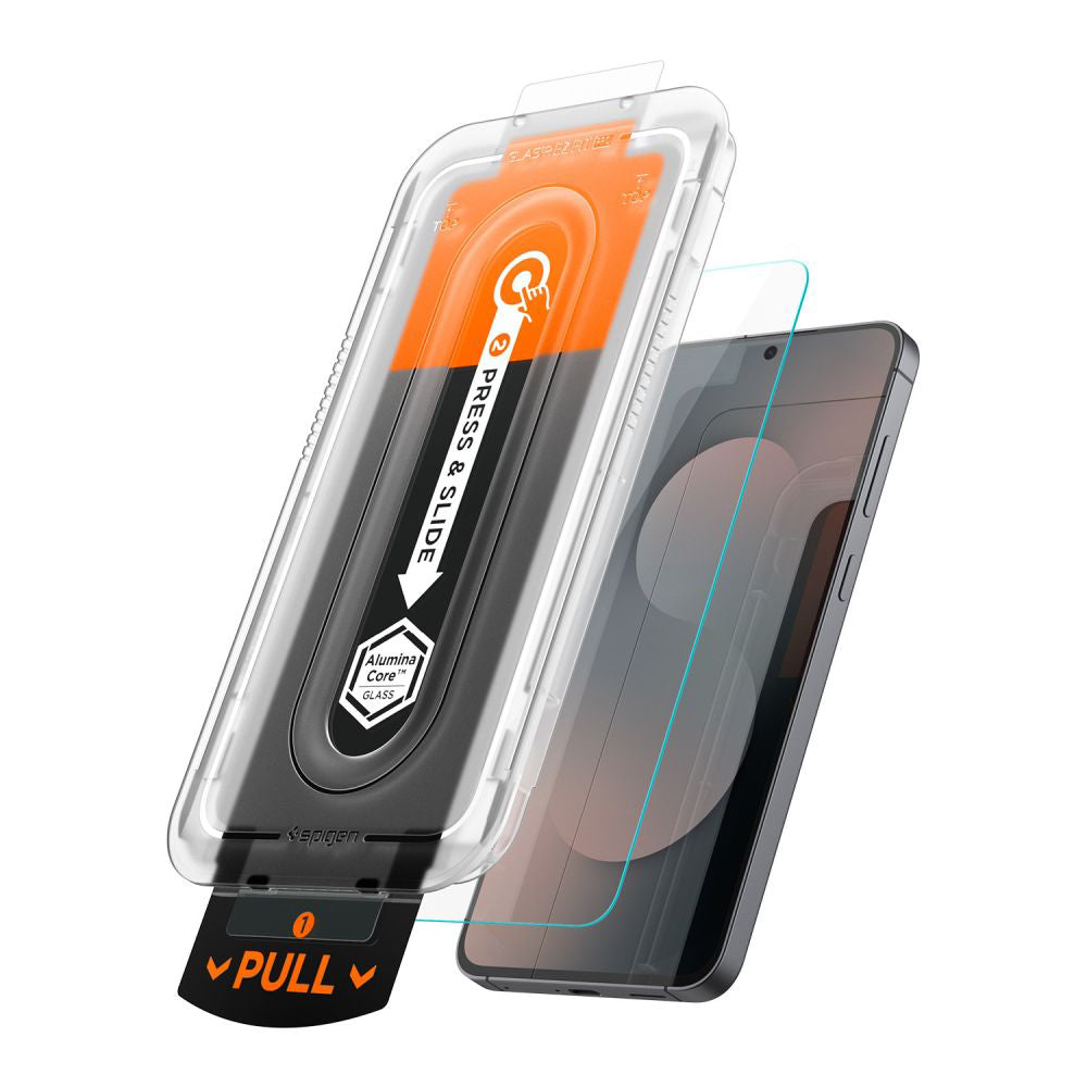Zaščitna folija za zaslon Spigen GlastR EZ FIT Pro HD za Samsung Galaxy S25 FE, Kaljeno steklo, Polno lepljenje, Set 2 kosa AGL10202
