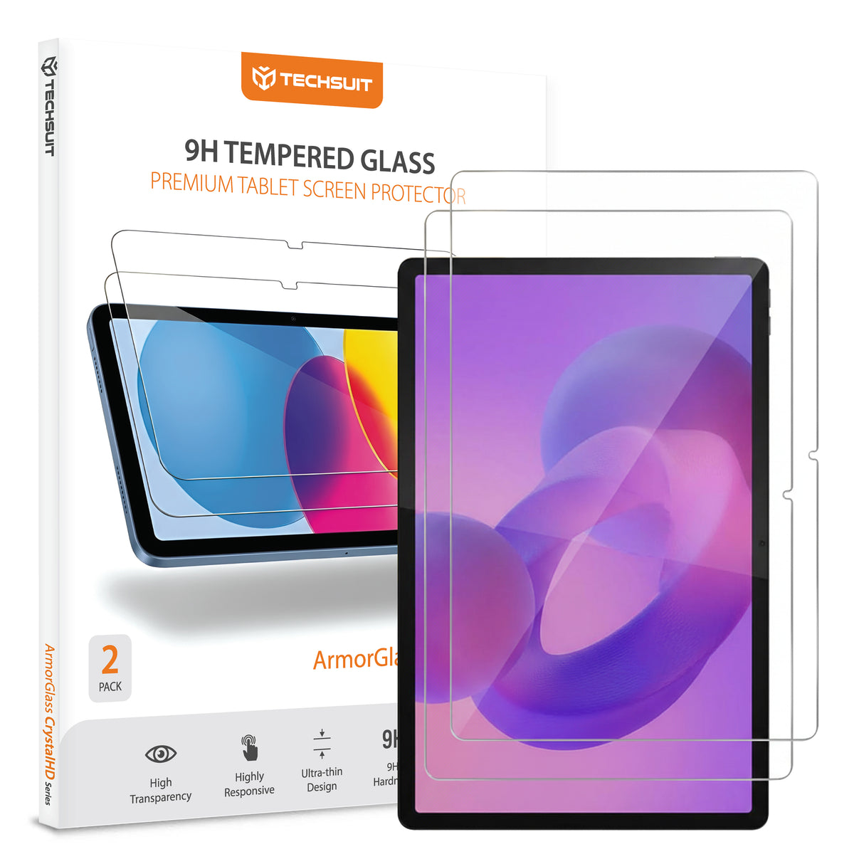 Zaščitna folija za zaslon Techsuit ArmorGlass CrystalHD za Lenovo Idea Tab Pro, Kaljeno steklo, Polno lepljenje, Komplet 2 kosa
