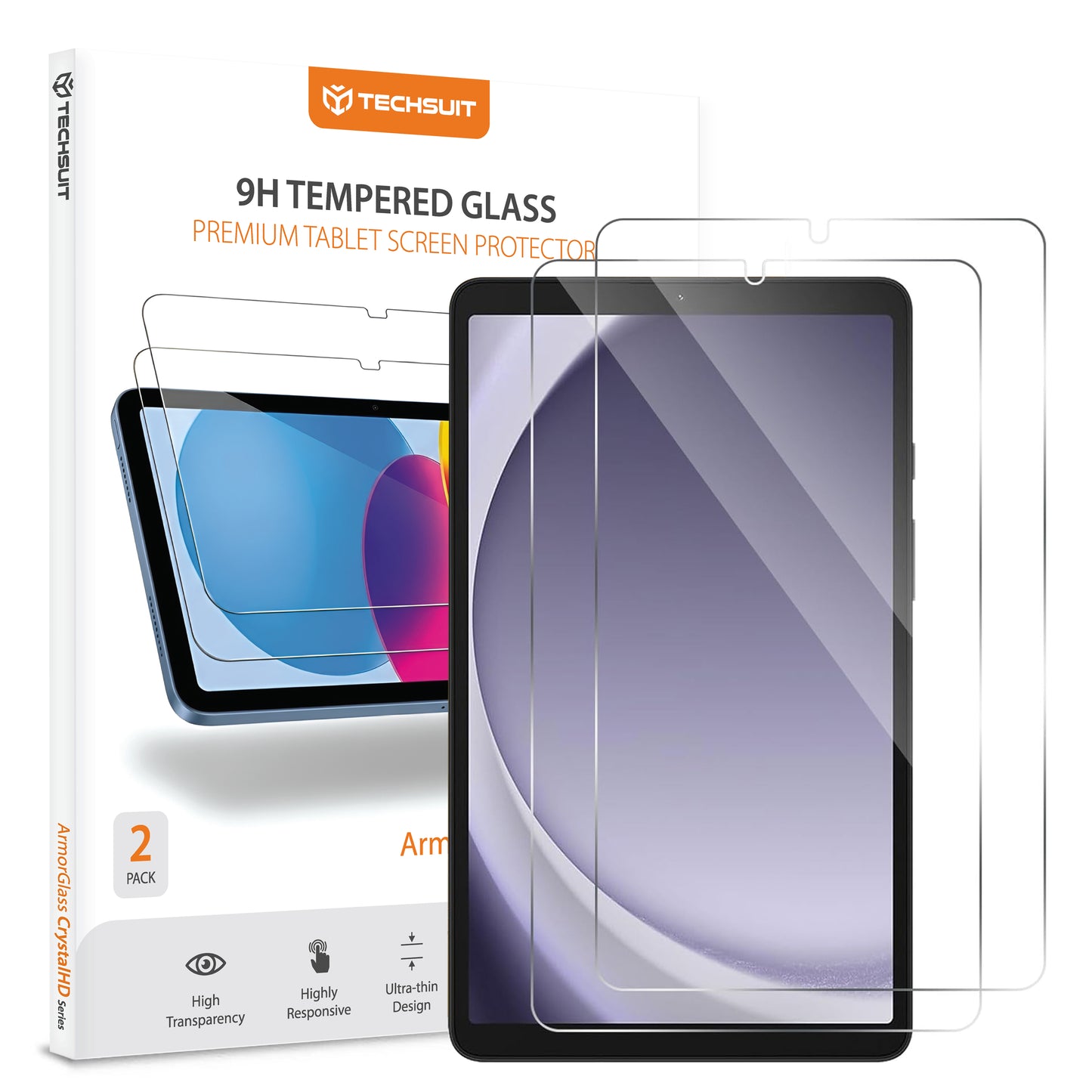 Zaščitna folija za zaslon Techsuit ArmorGlass CrystalHD za Samsung Galaxy Tab A11 / Tab A9, Kaljeno steklo, Polno lepljenje, Komplet 2 kosa
