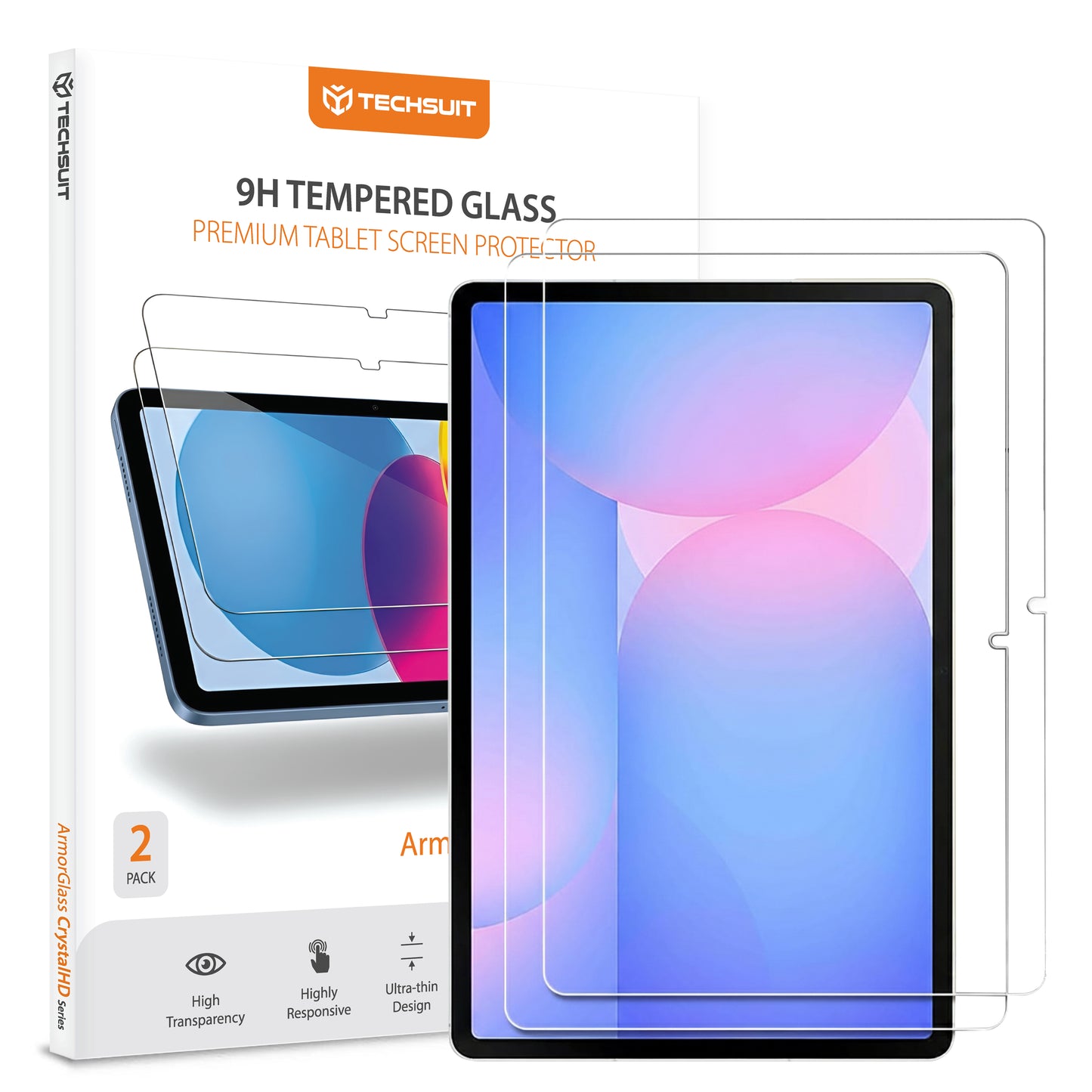 Zaščitna folija za zaslon Techsuit ArmorGlass CrystalHD za Samsung Galaxy Tab S10 FE+, Kaljeno steklo, Polno lepilo, Komplet 2 kosa