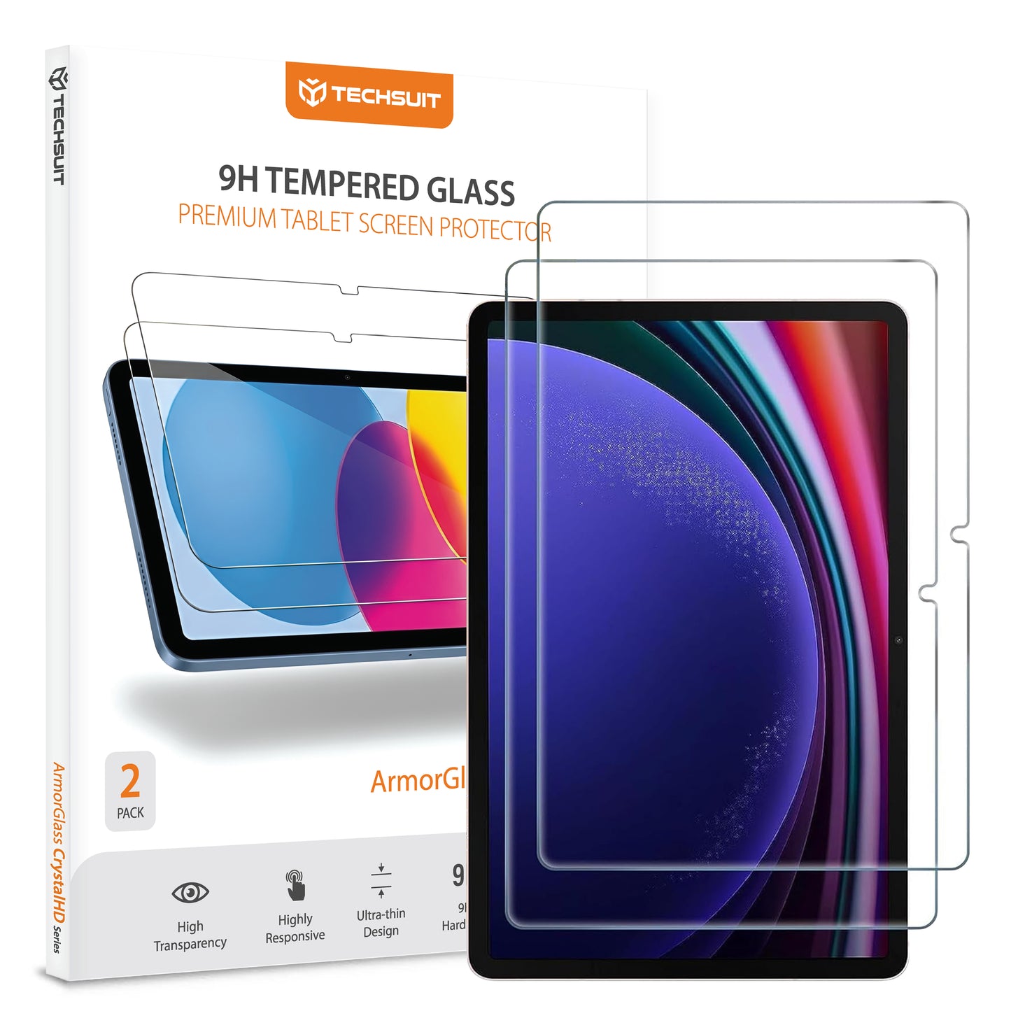 Zaščitna folija za zaslon Techsuit ArmorGlass CrystalHD za Samsung Galaxy Tab S10 Lite / Tab S10 FE, Kaljeno steklo, Polno lepilo, Komplet 2 kosa