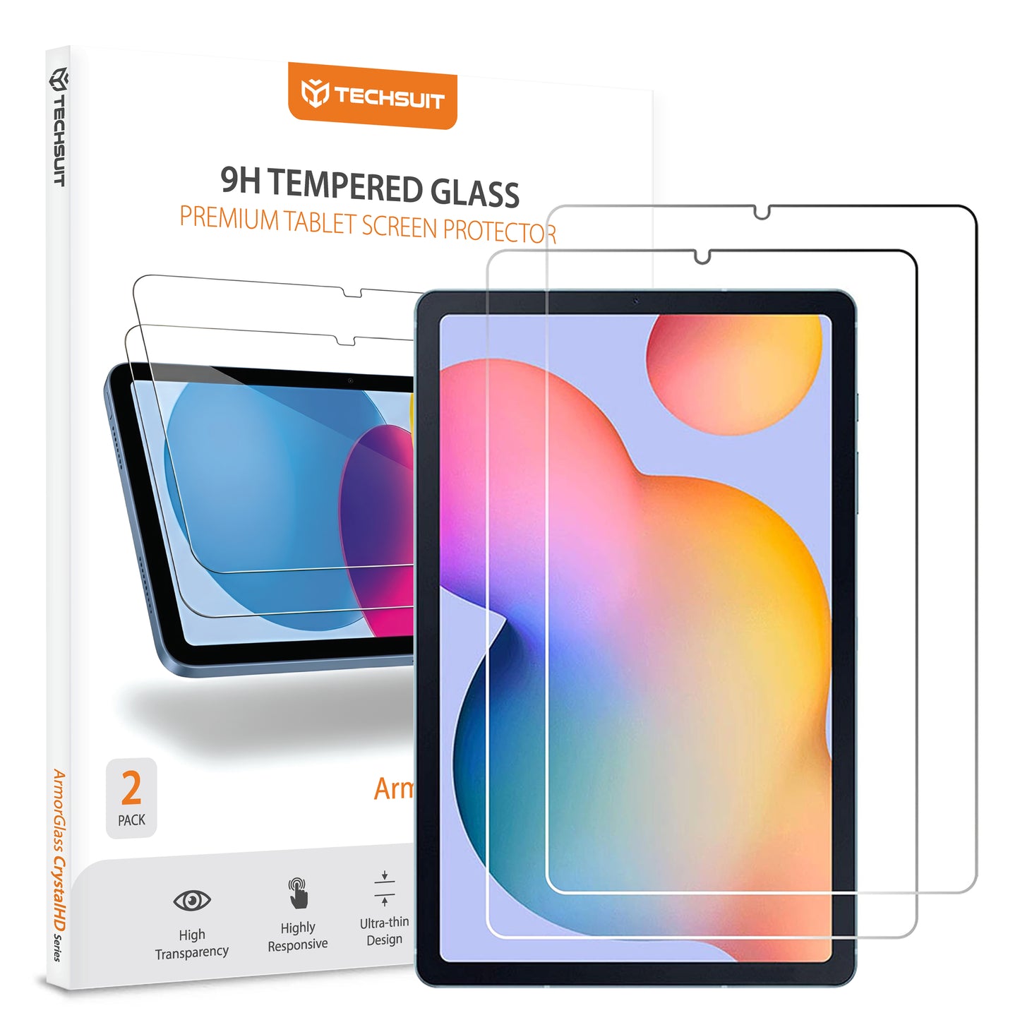 Zaščitna folija za zaslon Techsuit ArmorGlass CrystalHD za Samsung Galaxy Tab S6 Lite (2024), Kaljeno steklo, Polno lepljenje, Komplet 2 kosa