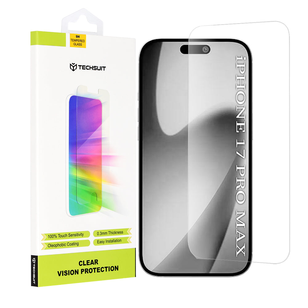 Zaščitna folija za zaslon Techsuit Clear Vision za Apple iPhone 17 Pro Max, Kaljeno steklo, Polno lepljenje