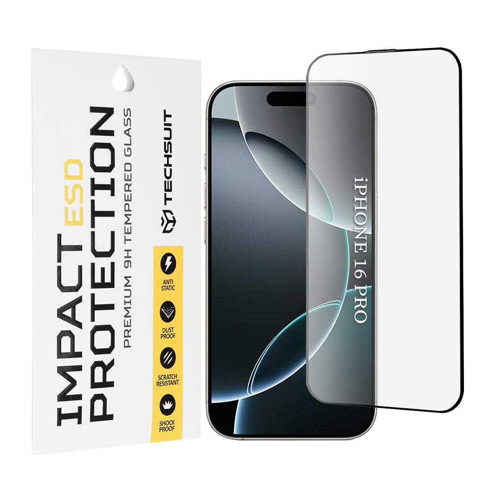 Zaščitna folija za zaslon Techsuit za Apple iPhone 16 Pro, kaljeno steklo, polno lepilo, črna