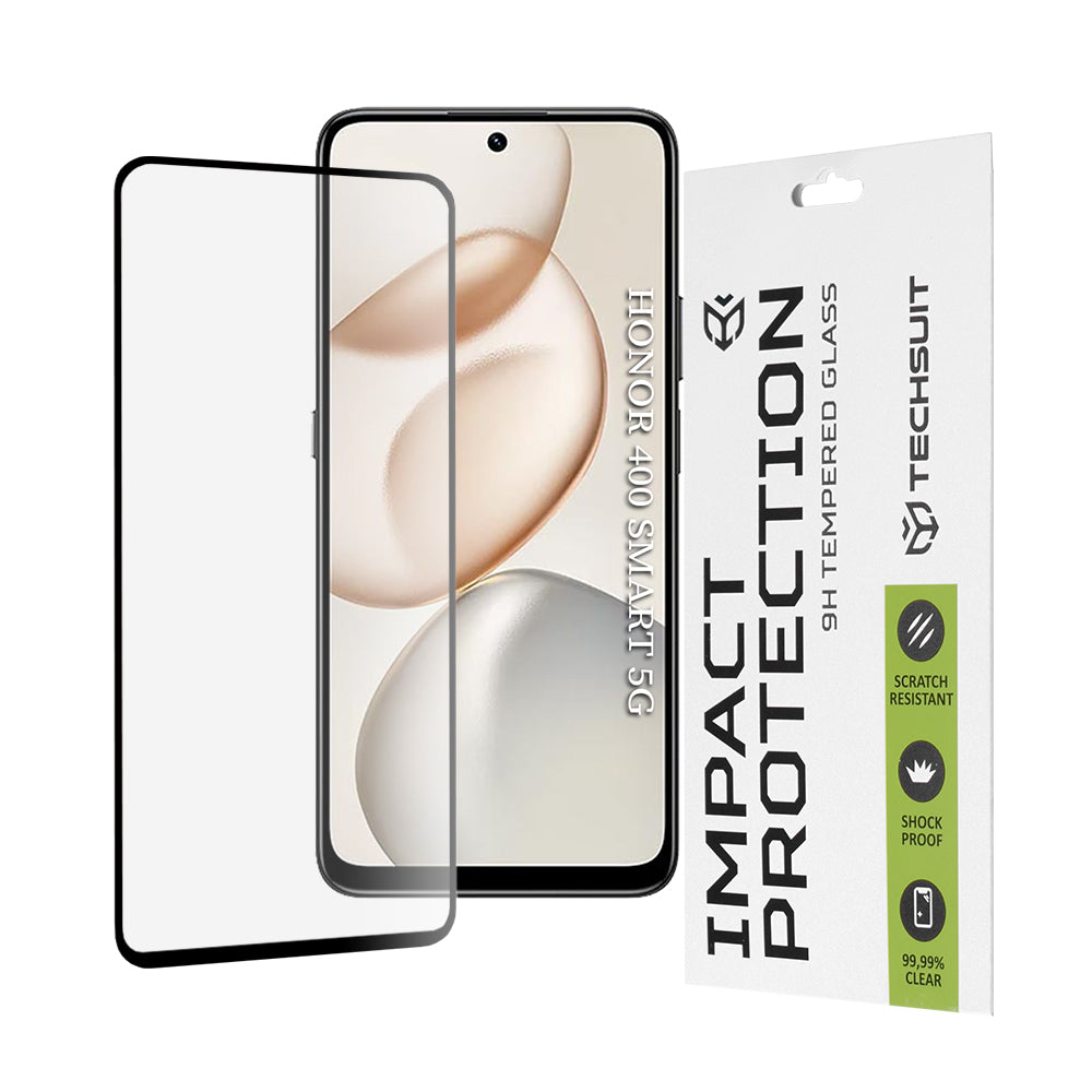 Zaščitna folija za zaslon Techsuit za Honor 400 Smart 4G / X7d 4G / 400 Smart 5G / X7c / 200 Smart, Kaljeno steklo, Full Glue, 111D, Črna