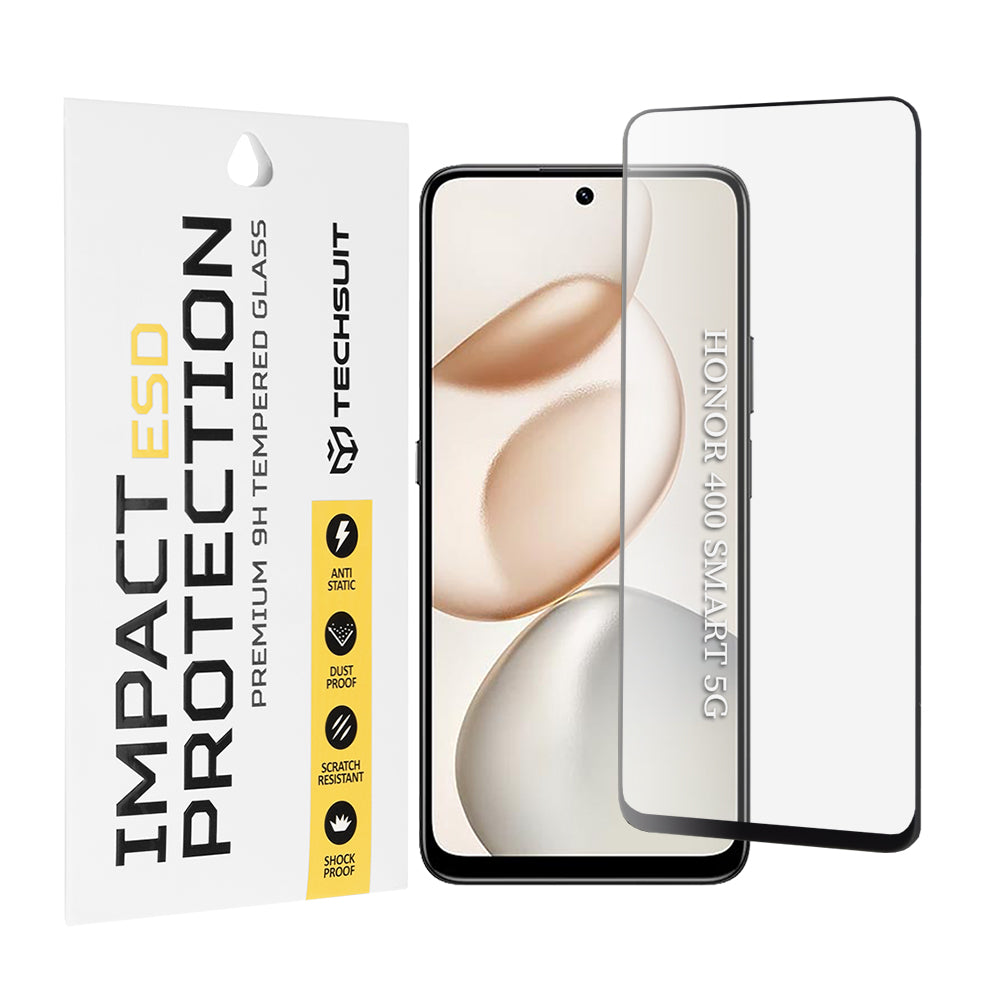 Zaščitna folija za zaslon Techsuit za Honor 400 Smart 4G / X7d 4G / 400 Smart 5G / X7c / 200 Smart / X7b 5G, Kaljeno steklo, Polno lepljivo, Črna
