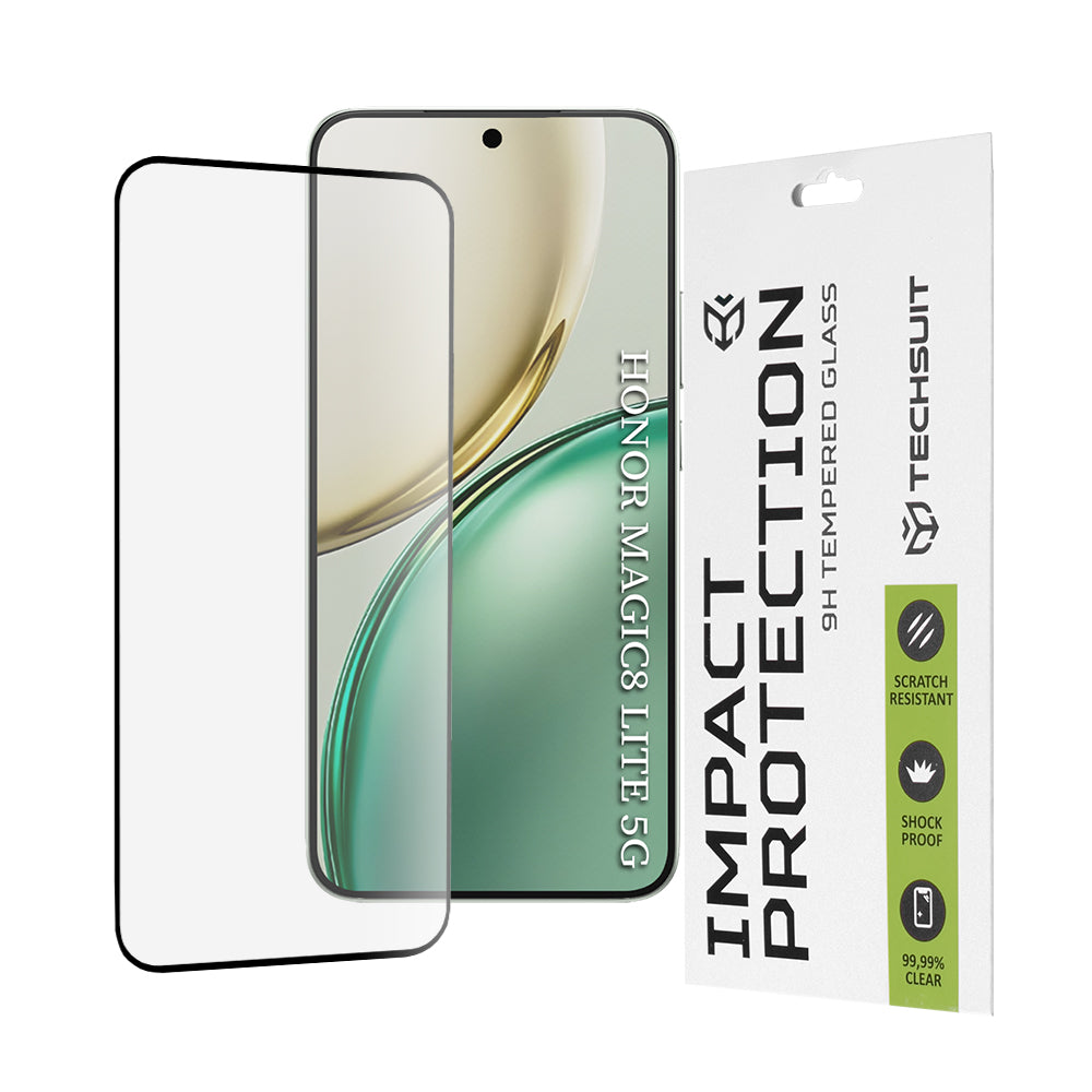 Zaščitna folija za zaslon Techsuit za Honor Magic8 Lite, Kaljeno steklo, Full Glue, 111D, Črna