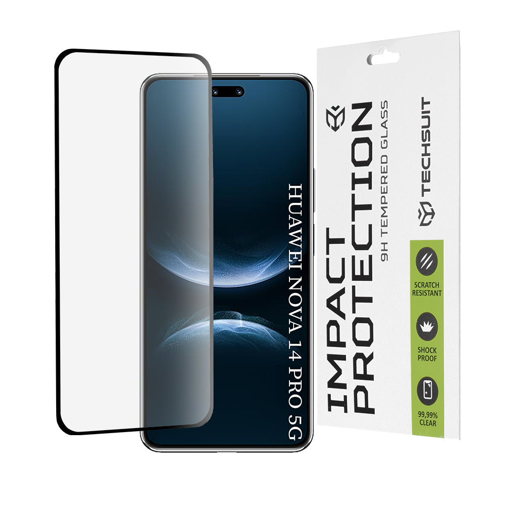 Zaščitna folija za zaslon Techsuit za Huawei nova 14 Pro, Kaljeno steklo, Full Glue, 111D, Črna