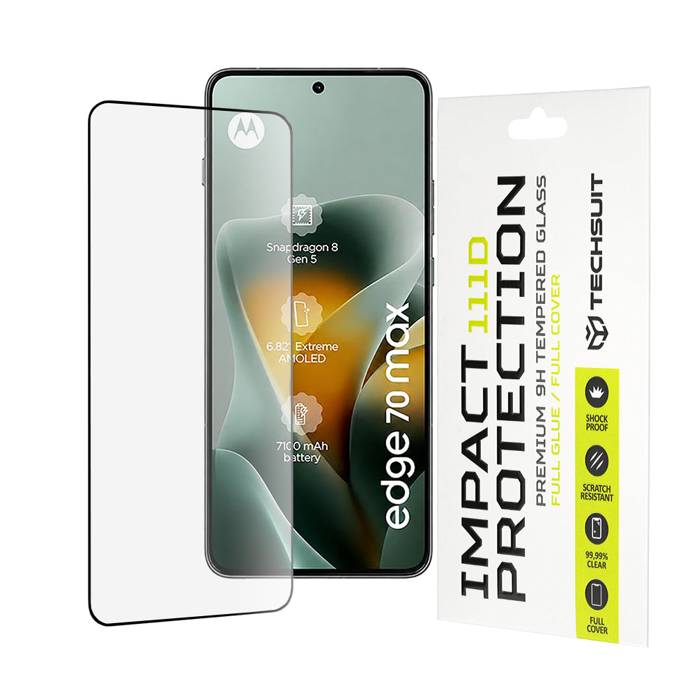 Zaščitna folija za zaslon Techsuit za Motorola Edge 70 Max, kaljeno steklo, polno lepilo, 111D, črna