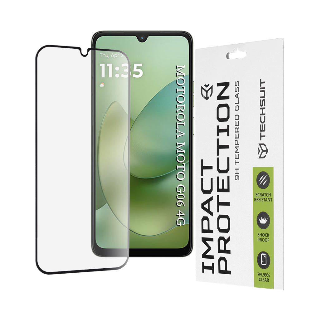 Zaščitna folija za zaslon Techsuit za Motorola Moto G06 Power / G06, Kaljeno steklo, Full Glue, 111D, Črna