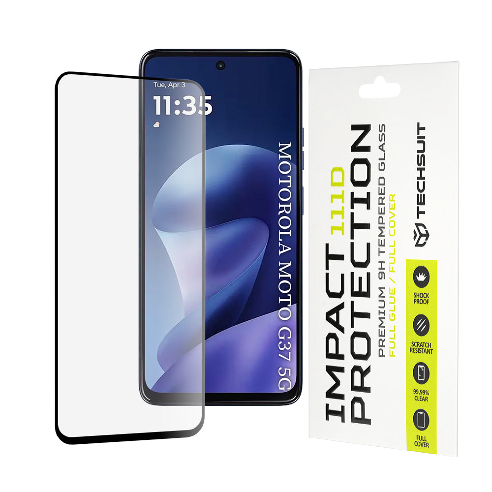 Zaščitna folija za zaslon Techsuit za Motorola Moto G47 / G37 Power / G37, kaljeno steklo, polno lepilo, 111D, črna