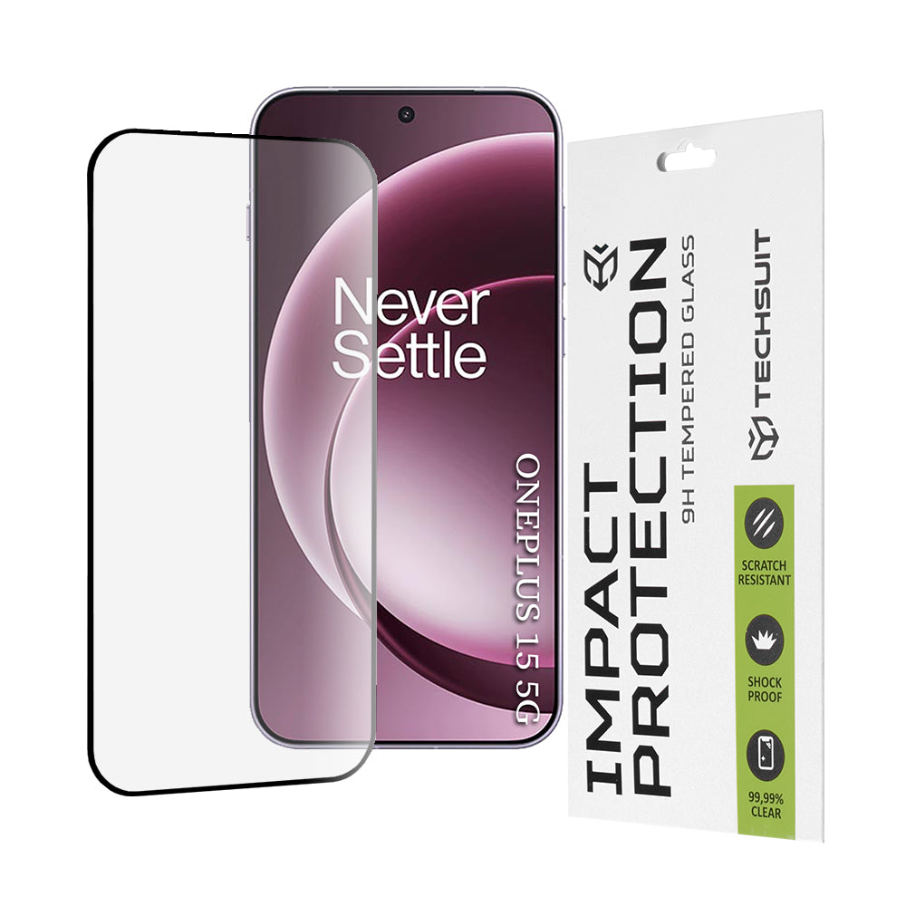 Zaščitna folija za zaslon Techsuit za OnePlus 15, Kaljeno steklo, Full Glue, 111D, Črna