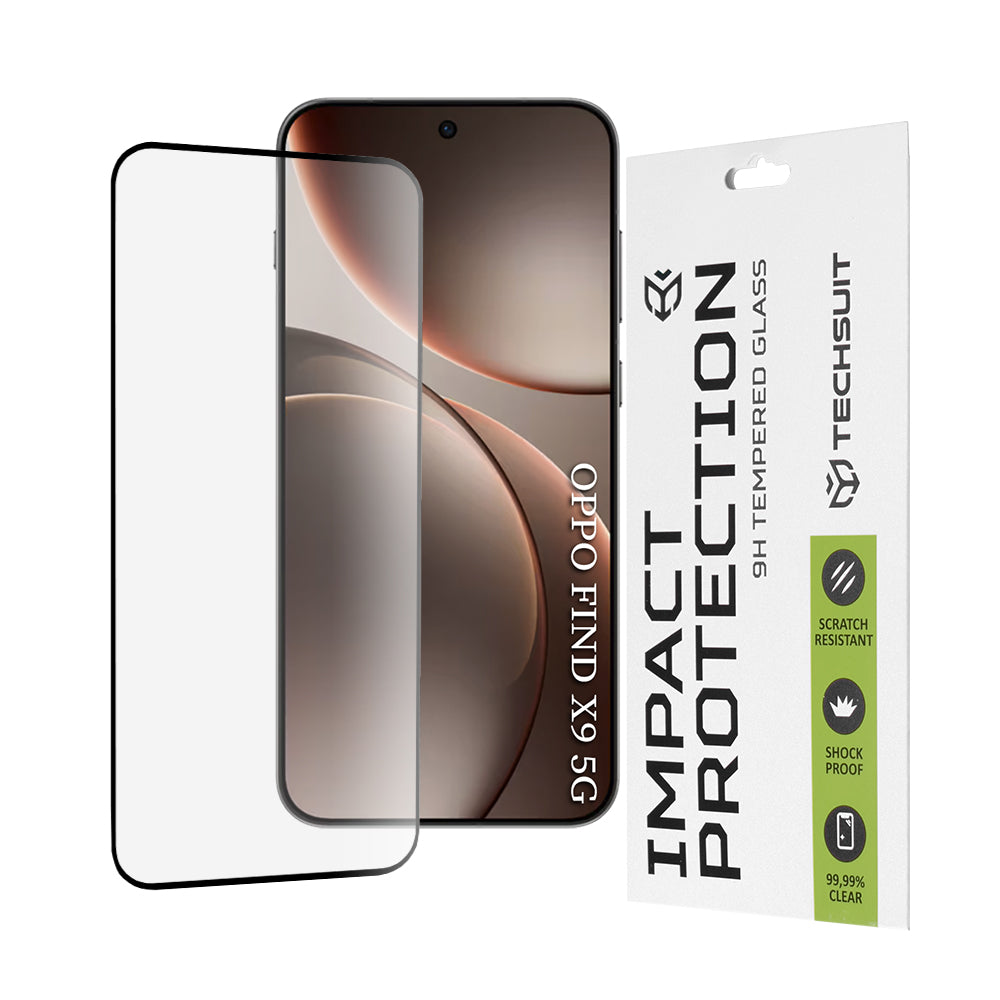 Zaščitna folija za zaslon Techsuit za Oppo Find X9, Kaljeno steklo, Full Glue, 111D, Črna
