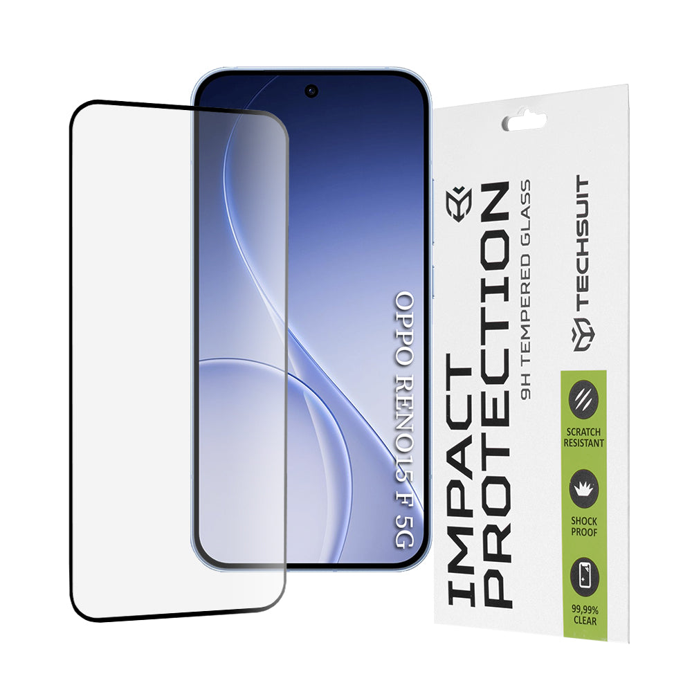 Zaščitna folija za zaslon Techsuit za Oppo Reno15 FS / Reno15 F, Kaljeno steklo, Full Glue, 111D, Črna
