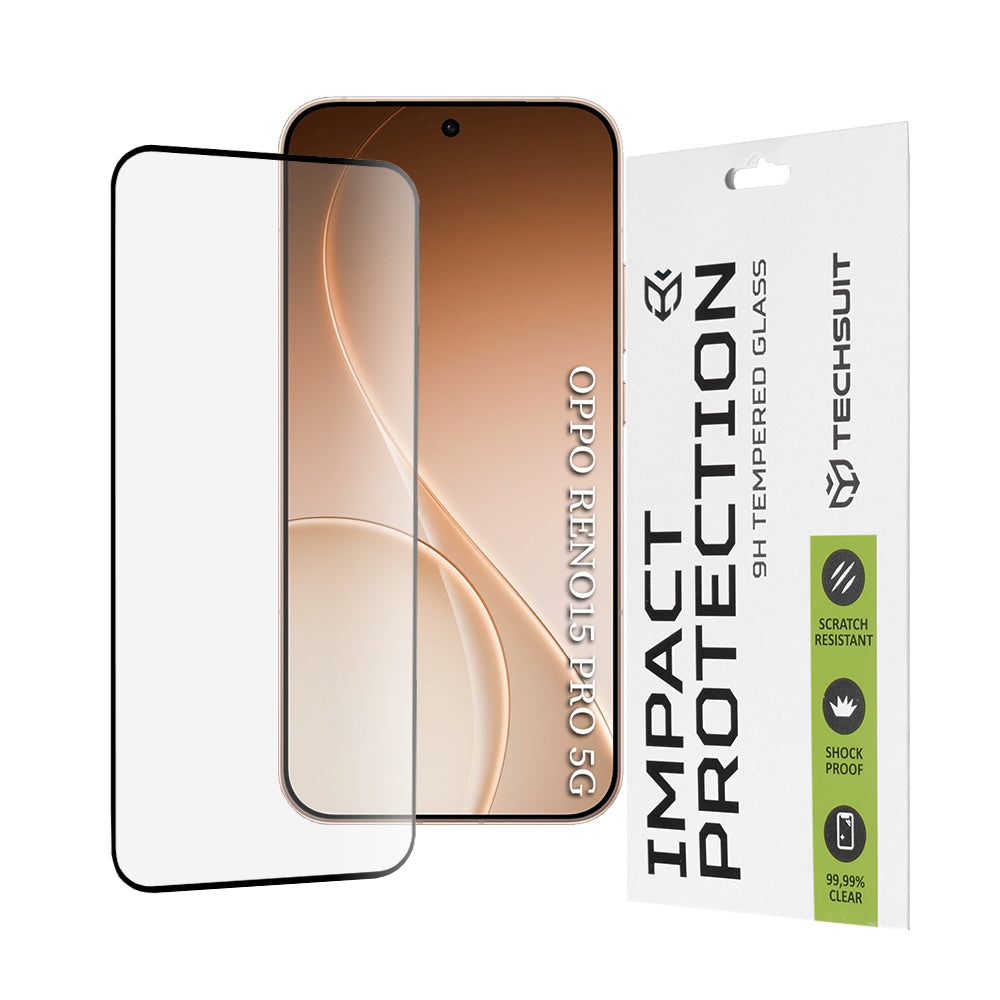Zaščitna folija za zaslon Techsuit za Oppo Reno15 Pro, Kaljeno steklo, Full Glue, 111D, Črna