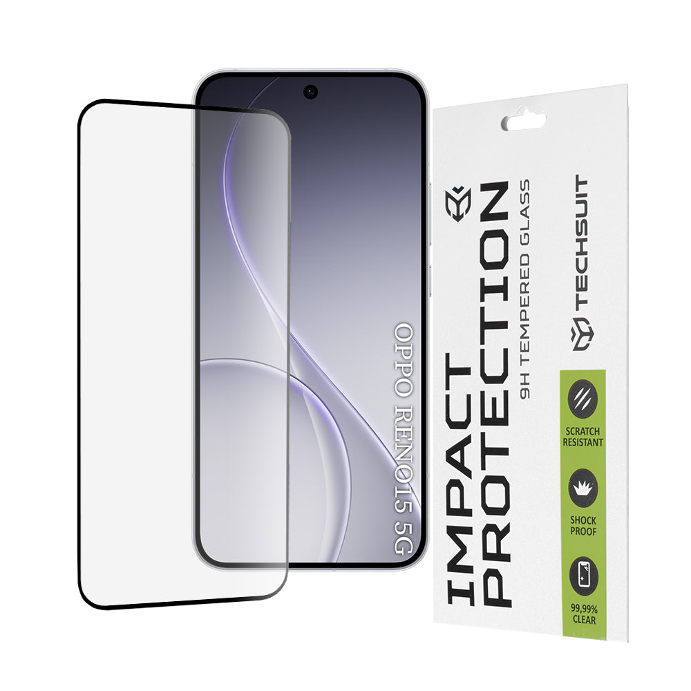 Zaščitna folija za zaslon Techsuit za Oppo Reno15, Kaljeno steklo, Full Glue, 111D, Črna
