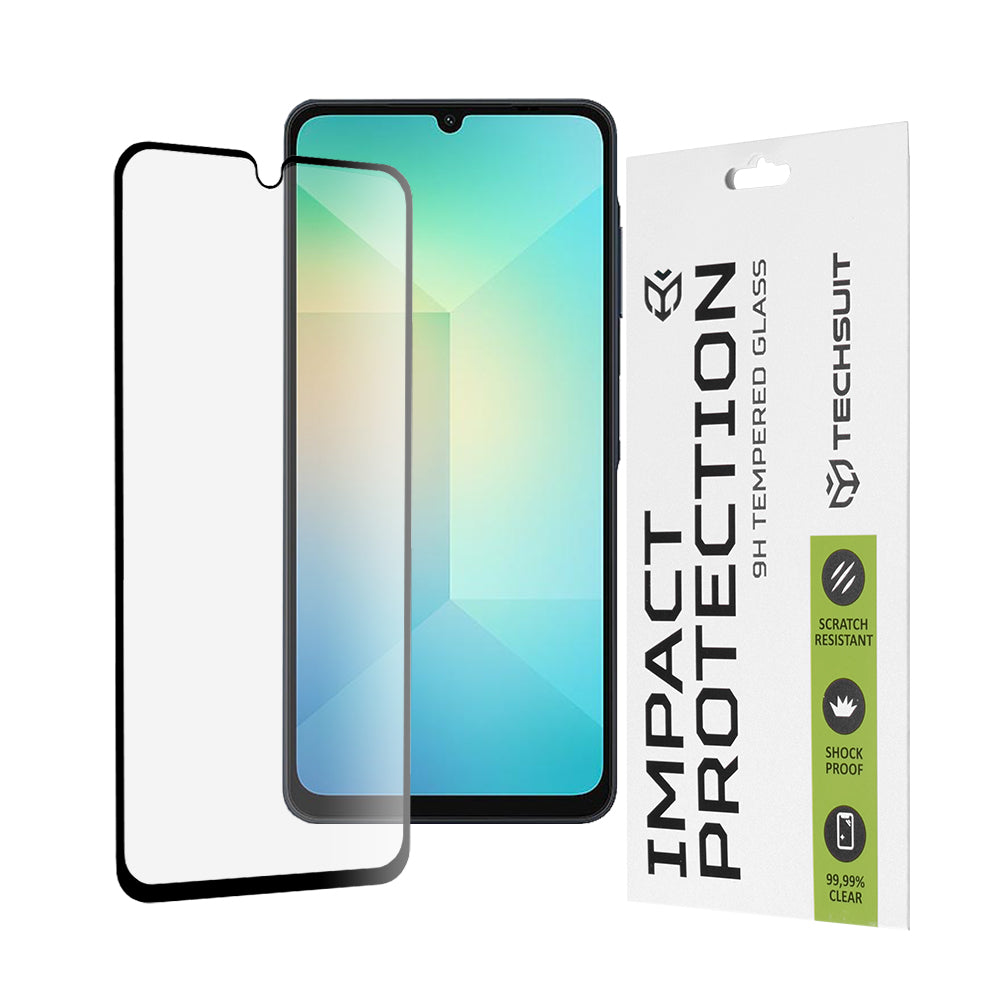 Zaščitna folija za zaslon Techsuit za Samsung Galaxy A06 A065, kaljeno steklo, polno lepilo, 111D, črna
