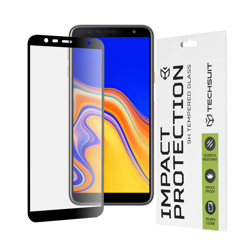 Zaščitna folija za zaslon Techsuit za Samsung Galaxy J6+ J610 / J4 Plus (2018) J415, kaljeno steklo, polno lepilo, 111D, črna