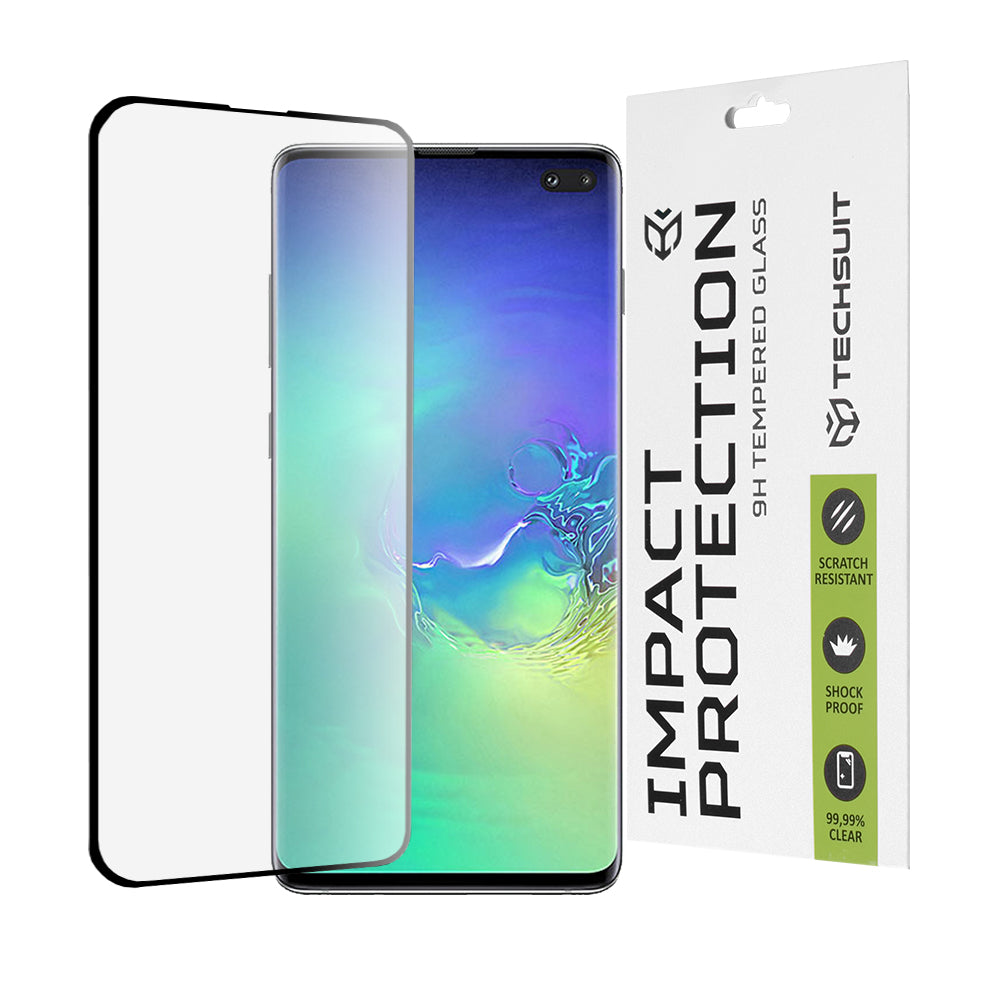 Zaščitna folija za zaslon Techsuit za Samsung Galaxy S10+ G975, kaljeno steklo, polno lepilo, 111D, črna