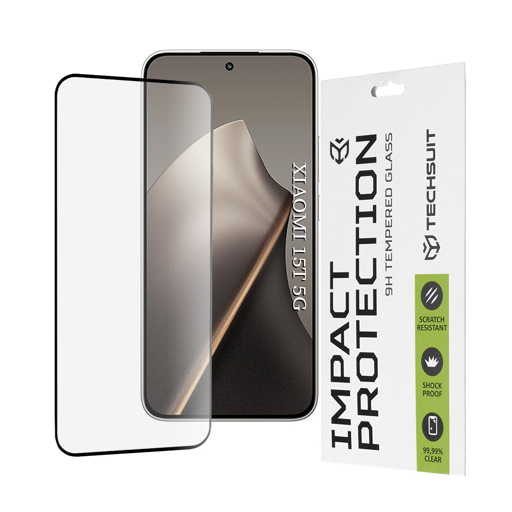 Zaščitna folija za zaslon Techsuit za Xiaomi 15T, Kaljeno steklo, Full Glue, 111D, Črna