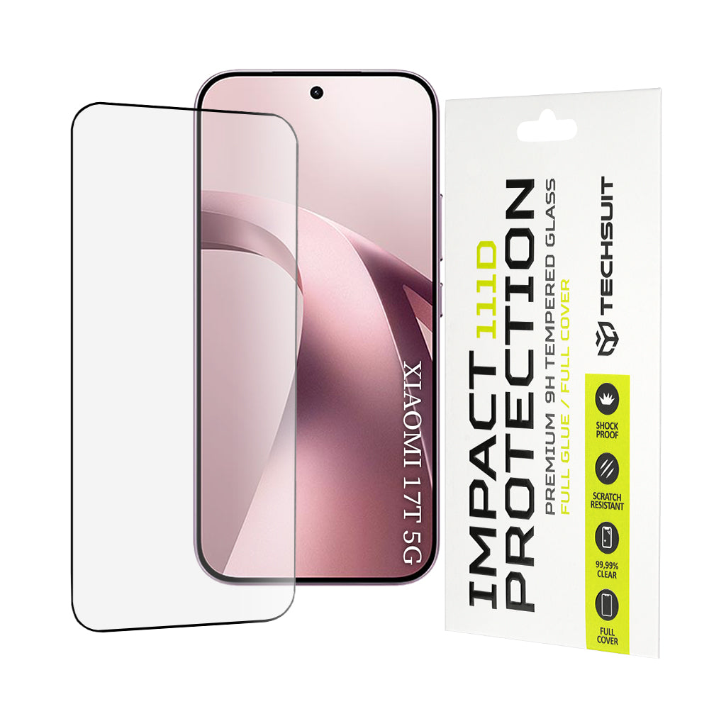 Zaščitna folija za zaslon Techsuit za Xiaomi 17T, kaljeno steklo, polno lepilo, 111D, črna