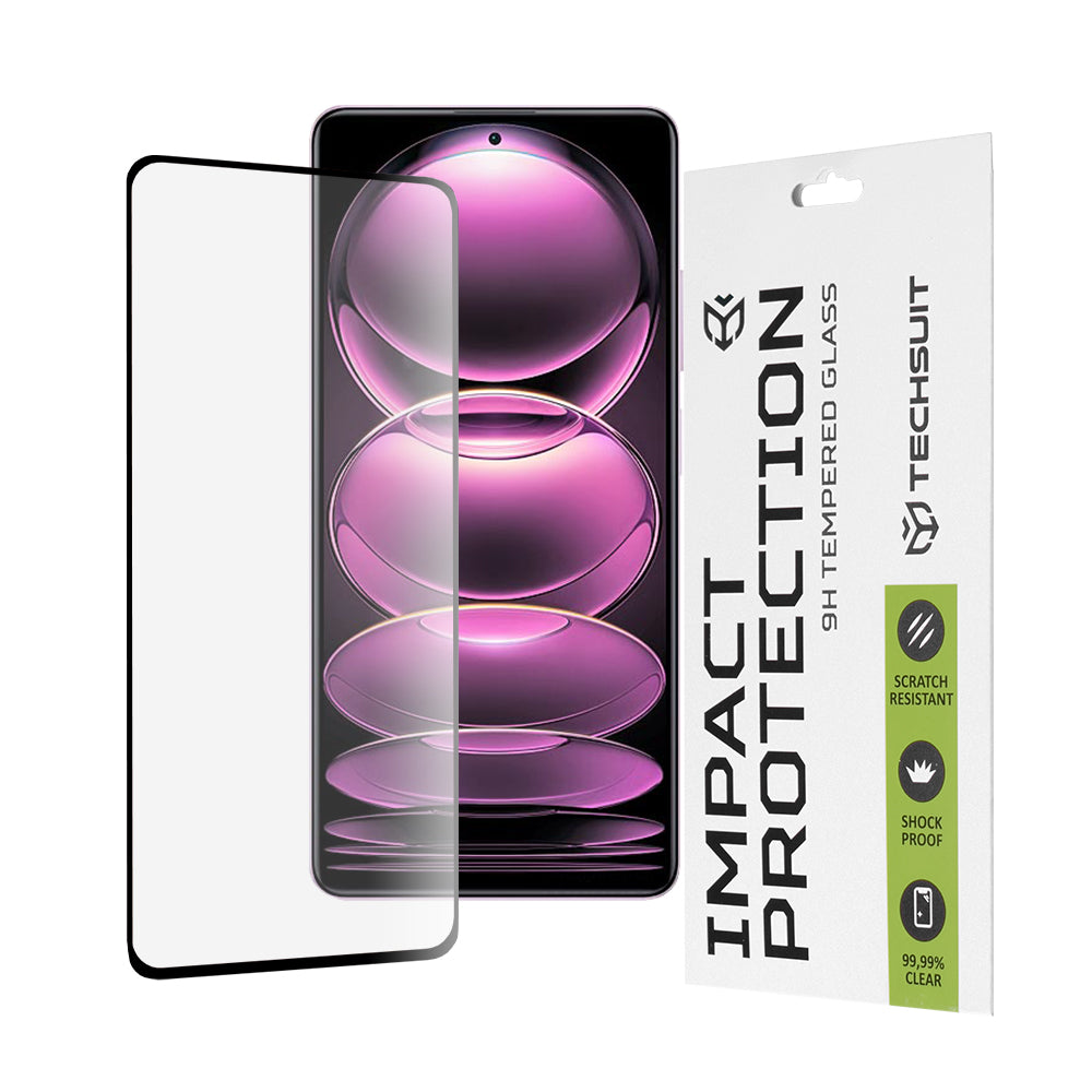 Zaščitna folija za zaslon Techsuit za Xiaomi Poco X5 Pro / Redmi Note 12 Pro 5G / Note 12 Pro+, kaljeno steklo, polno lepilo, 111D, črna
