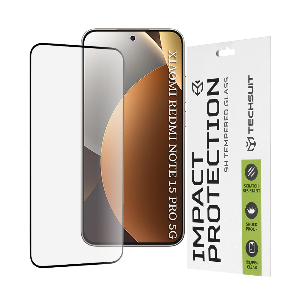 Zaščitna folija za zaslon Techsuit za Xiaomi Redmi Note 15 Pro 5G, Kaljeno steklo, Full Glue, 111D, Črna