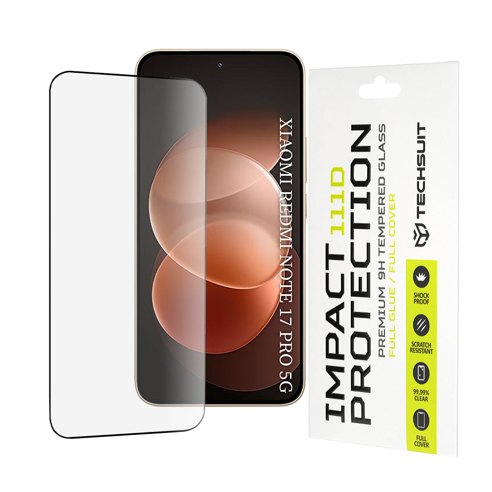 Zaščitna folija za zaslon Techsuit za Xiaomi Redmi Note 17 Pro / Note 17 Pro Max, kaljeno steklo, polno lepilo, 111D, črna