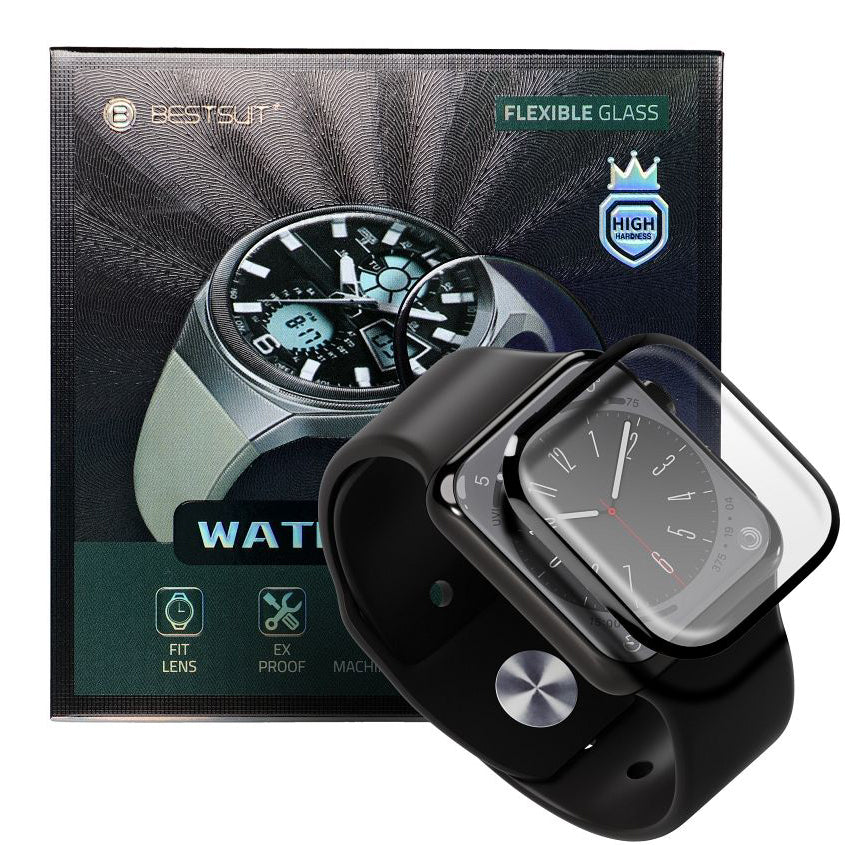 Bestsuit Zaščitno ohišje za Apple Watch SE 44 mm, prilagodljivo steklo, črno